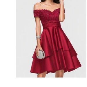 JJs House Burgundy Strapless Dress